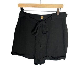 Show Me Your Mumu Women's‎ L Hadley High Rise Linen Shorts Black Coastal Casual